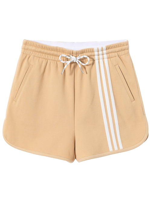 Beige Striped Graphic Print Shorts - Urlazh New York