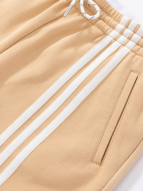 Beige Striped Graphic Print Shorts - Urlazh New York