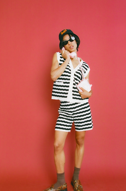 Chevron Black and White Shorts - Urlazh New York