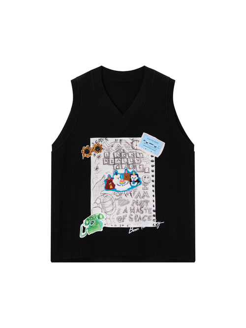 Vintage 'Sketch Collage' Vest - Urlazh New York