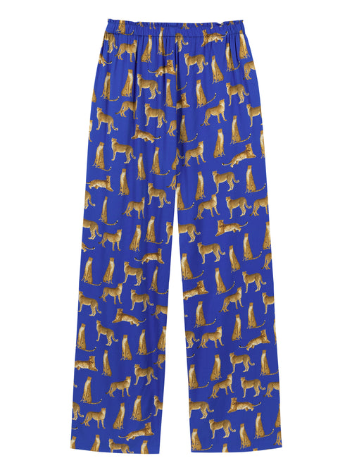 Cobalt Leopard Printed Silk Pants - Urlazh New York