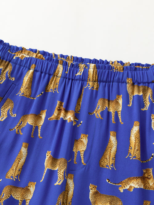 Cobalt Leopard Printed Silk Pants - Urlazh New York