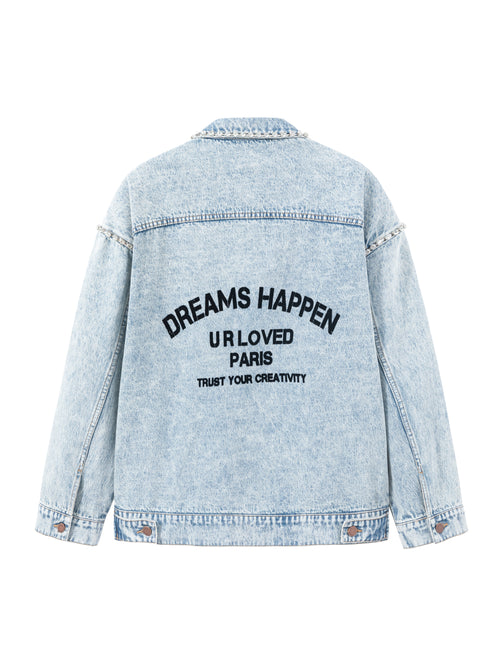 Rhinestone Embroidery Denim Jacket - Urlazh New York