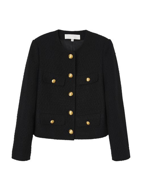 Cropped Collarless Tweed Jacket - Urlazh New York