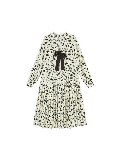 Ink Floral Bow-tie Flared Dress - Urlazh New York