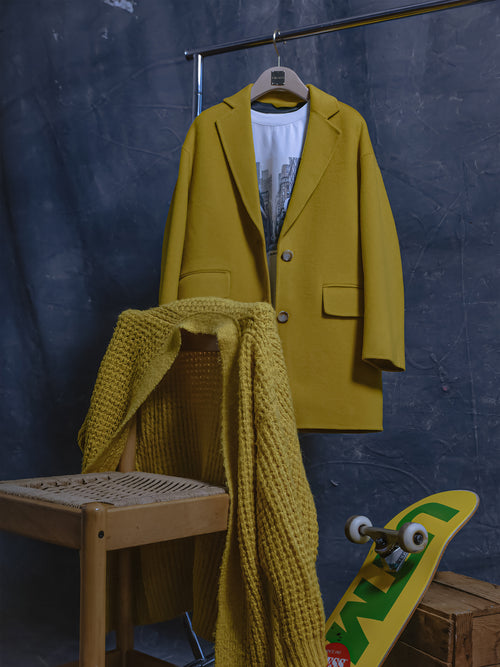Yellow Single Breasted Wool Coat - Urlazh New York