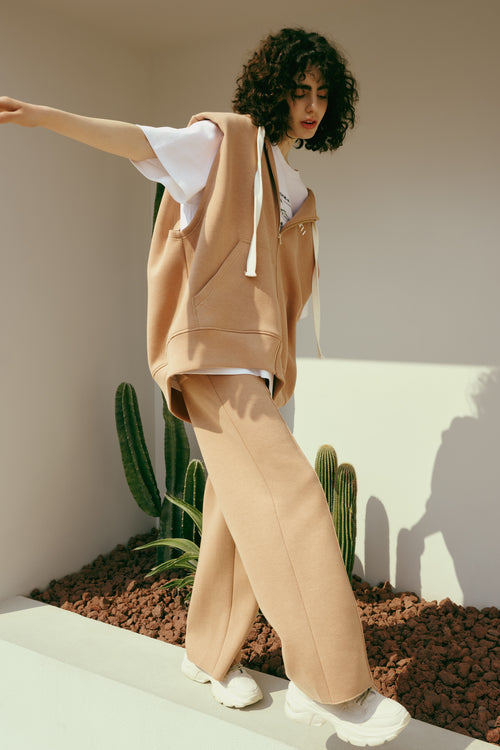 Gilet à capuche oversize camel