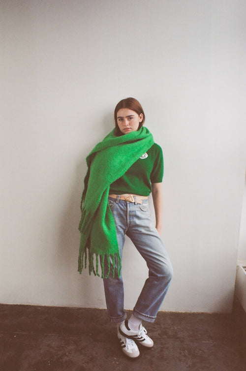 Green Oversized Fringed Scarf-Sample