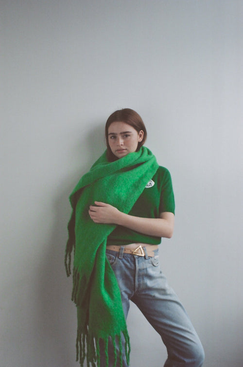 Green Oversized Fringed Scarf-Sample