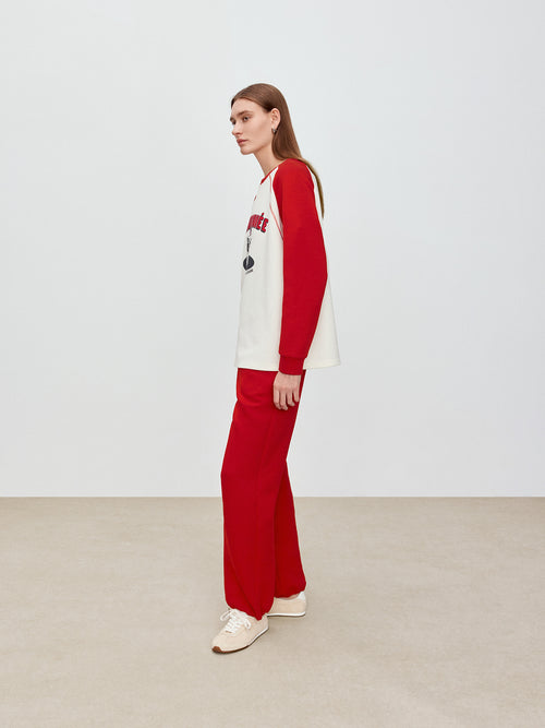 Red And White With Long Sleeved T-Shirt