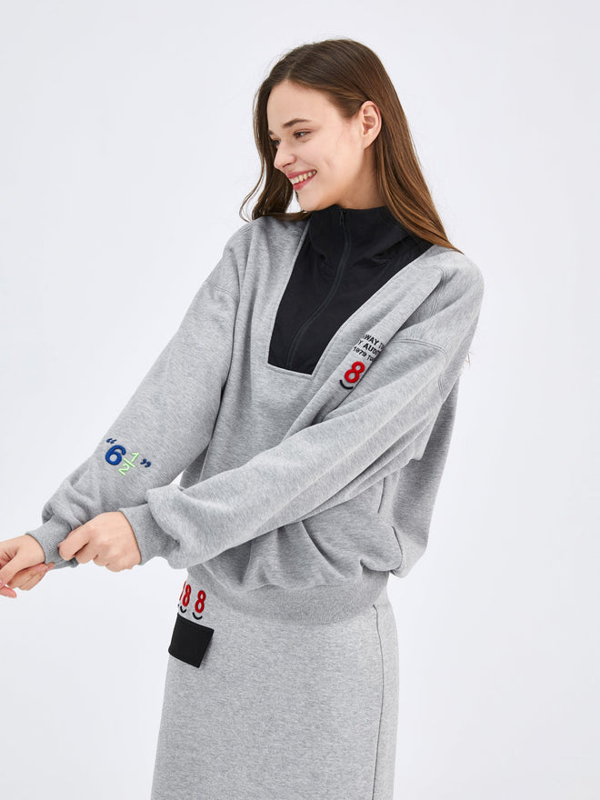 Gray 'Bowling' Quarter-Zip Sweatshirt - Urlazh New York
