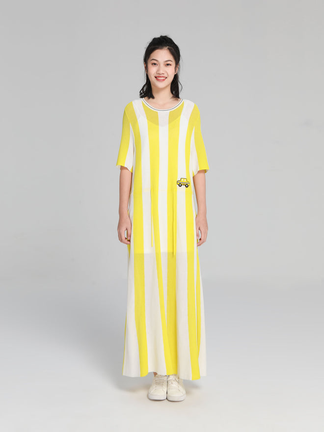 Yellow & White Stripe Mesh Maxi Dress - Urlazh New York