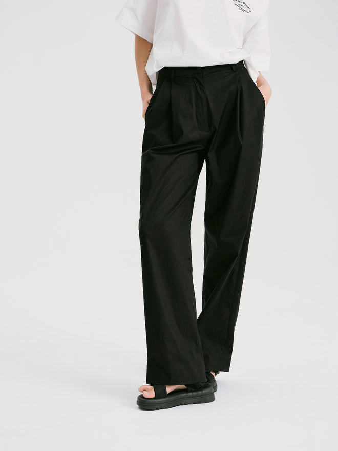 Pantalon large décontracté simple-noir