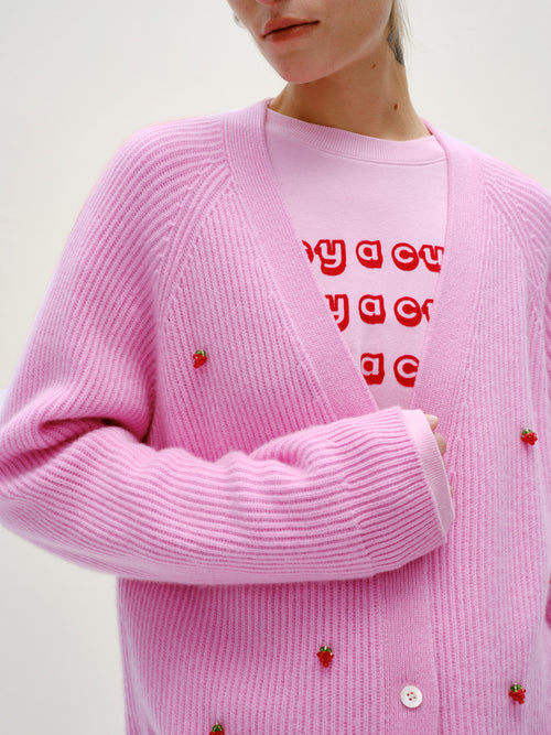 Strawberry Embellished Sweater Cardigan