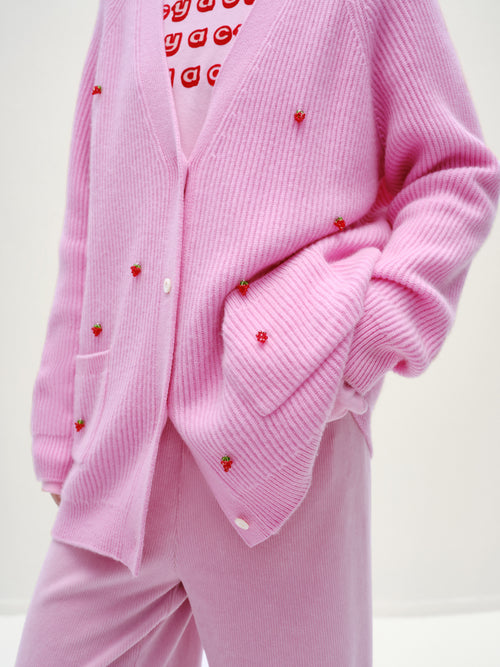 Strawberry Embellished Sweater Cardigan