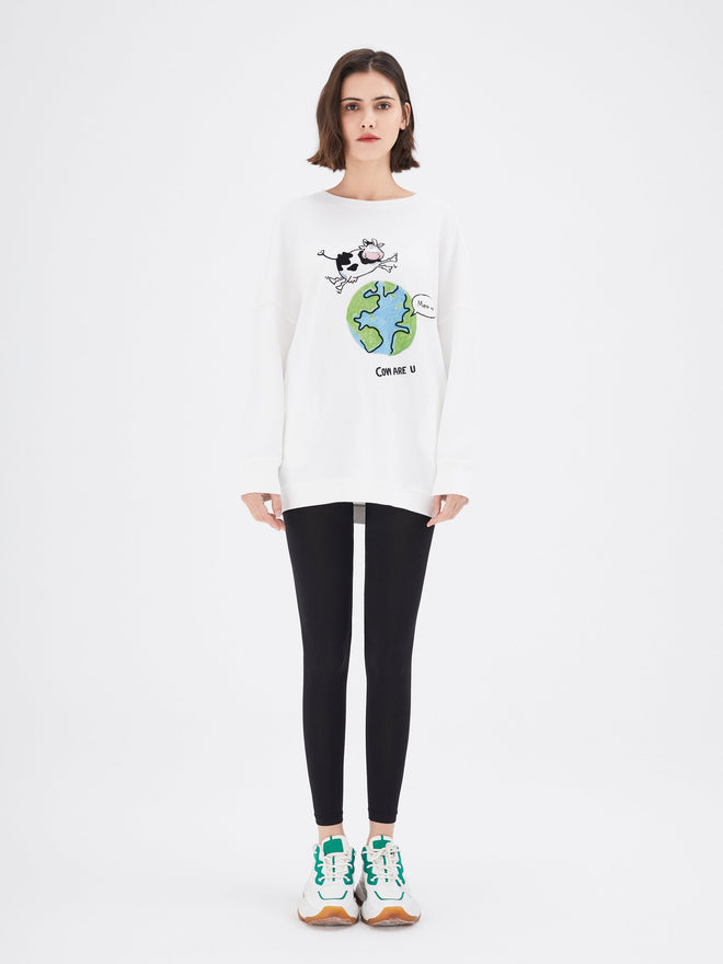 White Graphic Crewneck Sweatshirt - Urlazh New York