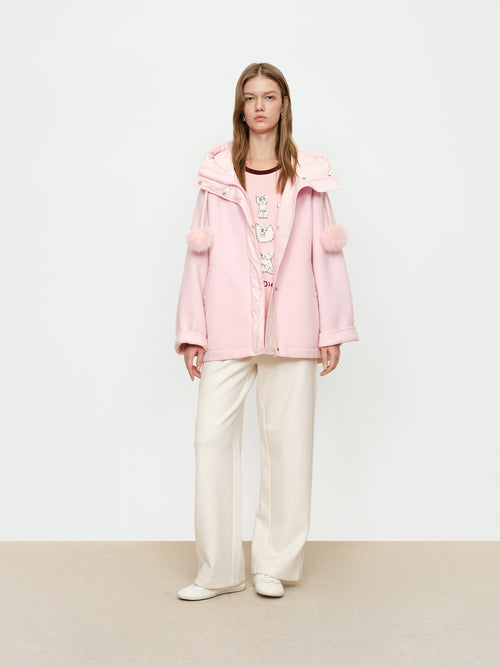 Soft Fog Powder Hooded Coat