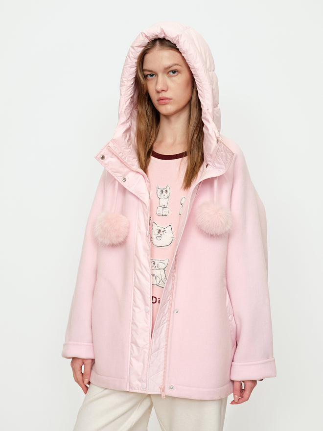 Soft Fog Powder Hooded Coat