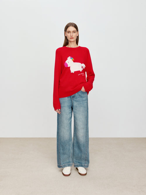Sunshine Rainbow Little White Horse Cashmere Sweater