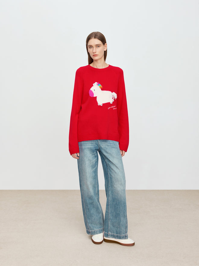 Sunshine Rainbow Little White Horse Cashmere Sweater