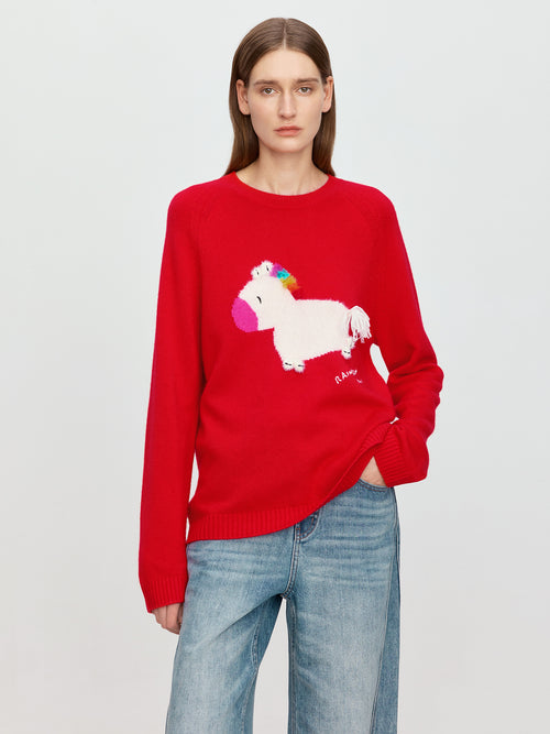 Sunshine Rainbow Little White Horse Cashmere Sweater