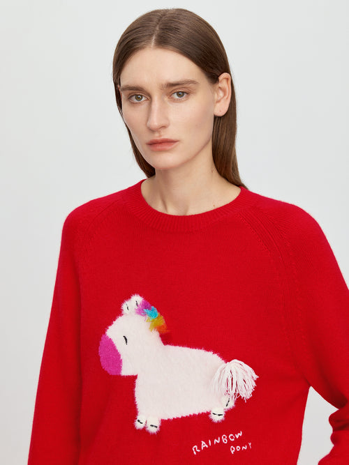 Sunshine Rainbow Little White Horse Cashmere Sweater