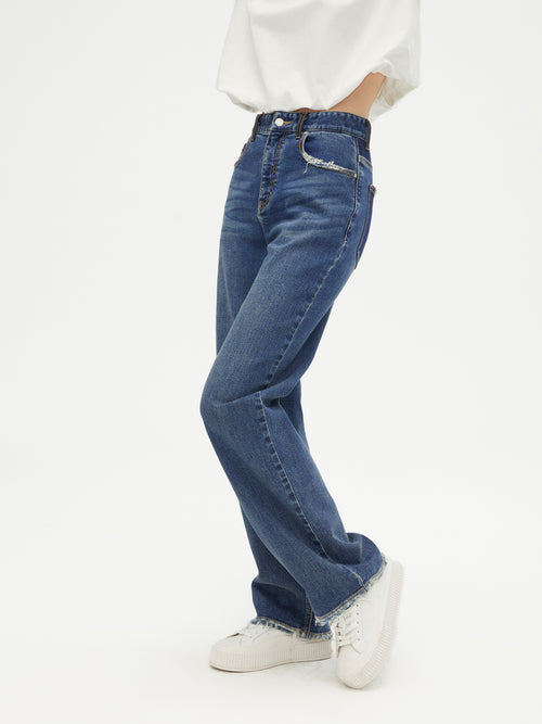 Slouchy Fur-Trimmed Jeans