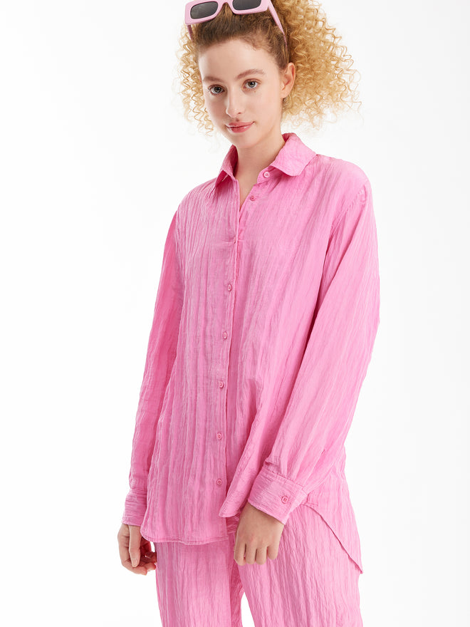 Blush Pink Crinkled Shirt