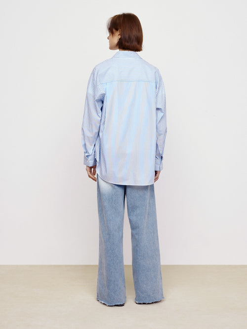 Hollow Embroidered Striped Shirt