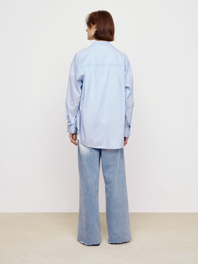 Hollow Embroidered Striped Shirt