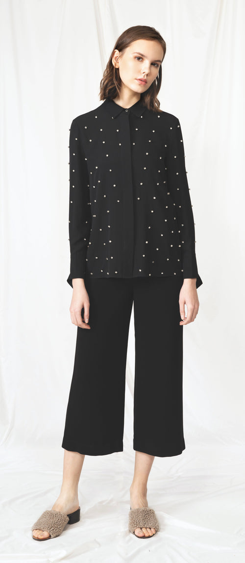 Black Crystal Silk Top - Urlazh New York