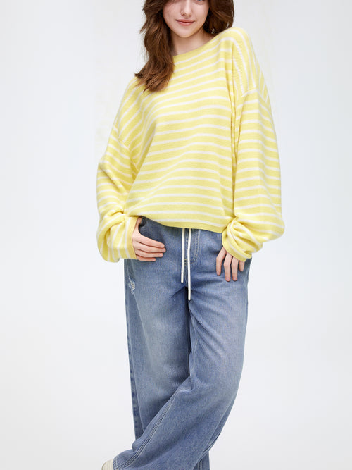 Cream Stripe Cashmere Sweater