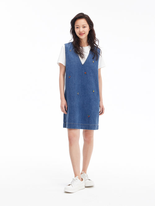 Fruit Diamond Denim Dress S Fruit Diamond Denim Dress S