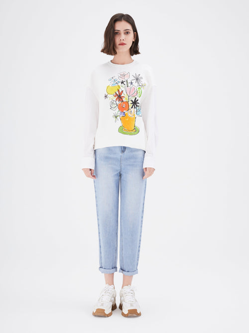 Blue Washed Straight Leg Cropped Jeans - Urlazh New York