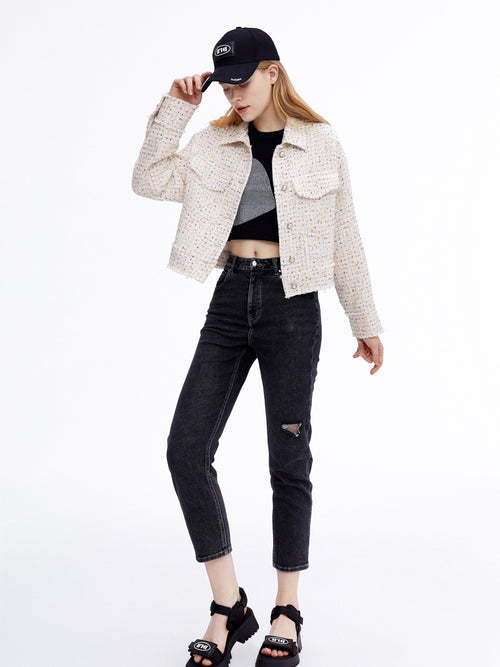 Cropped Tweed Trucker Jacket - Urlazh New York