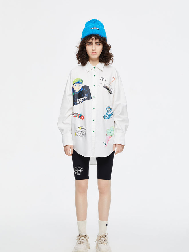 'Cartoon Collage" Boyfriend Shirt-Sample