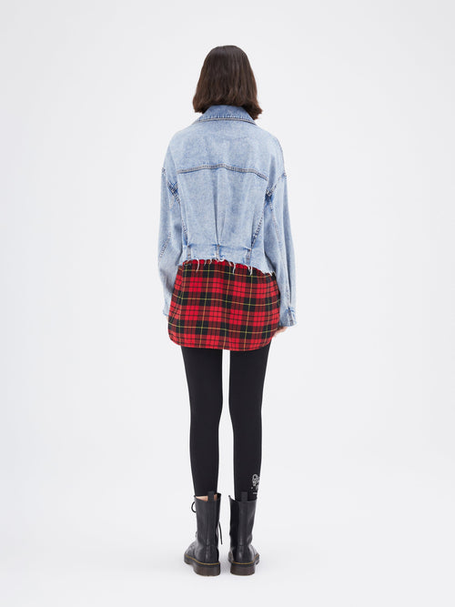 Red Plaid Shirt Denim Jacket - Urlazh New York