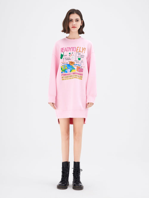 Pink Graphic Print Sweatshirt Dress - Urlazh New York