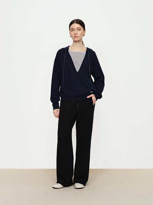 Night Blue Fake Two Hooded Sweaters