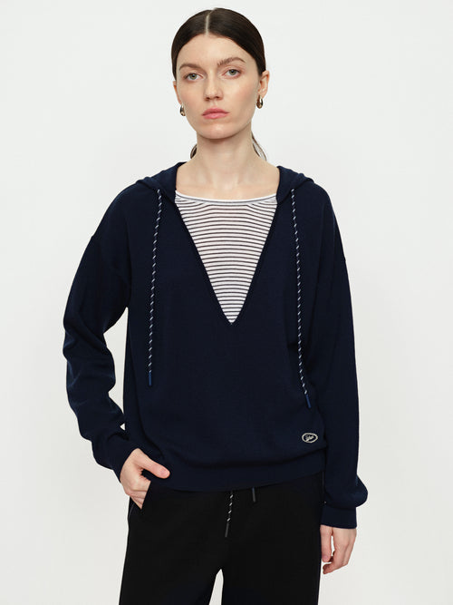 Night Blue Fake Two Hooded Sweaters
