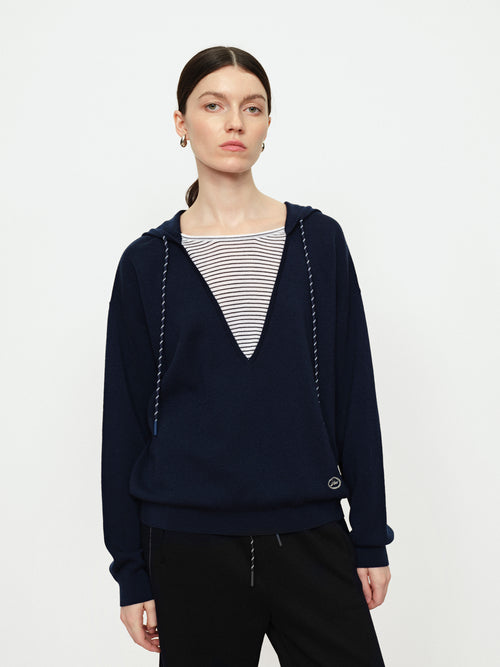 Night Blue Fake Two Hooded Sweaters