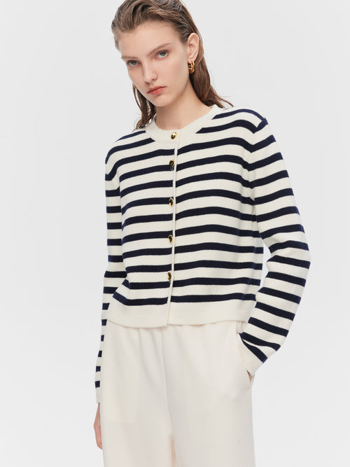 French Striped Classic Cardigan