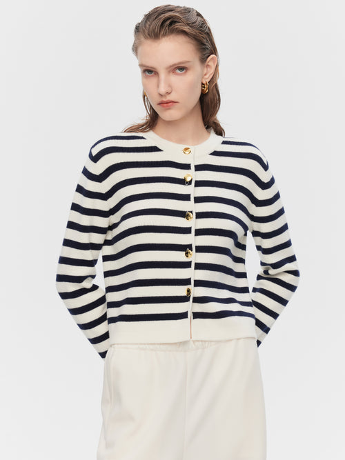 French Striped Classic Cardigan