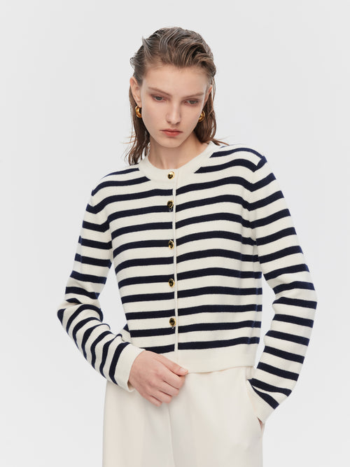 French Striped Classic Cardigan