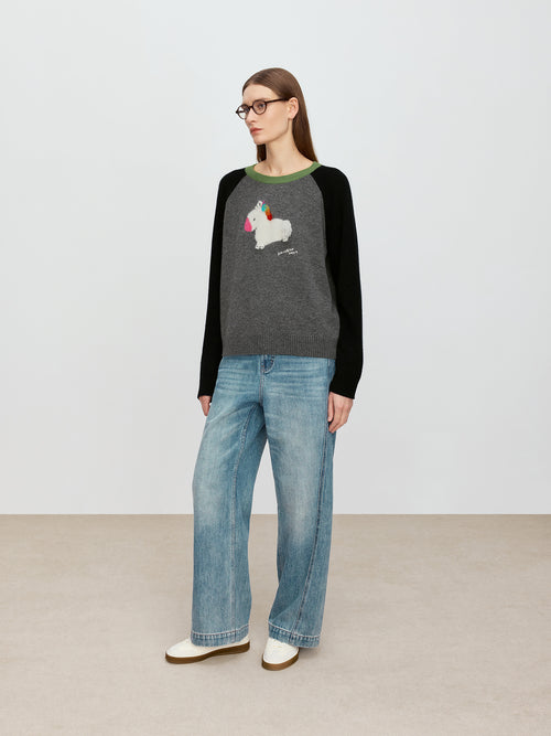 Sunshine Rainbow Little White Horse Color Blocked Sweater