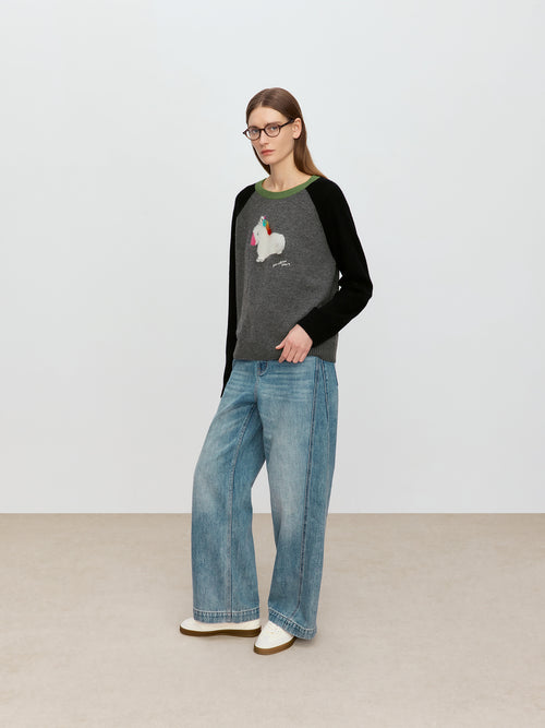 Sunshine Rainbow Little White Horse Color Blocked Sweater