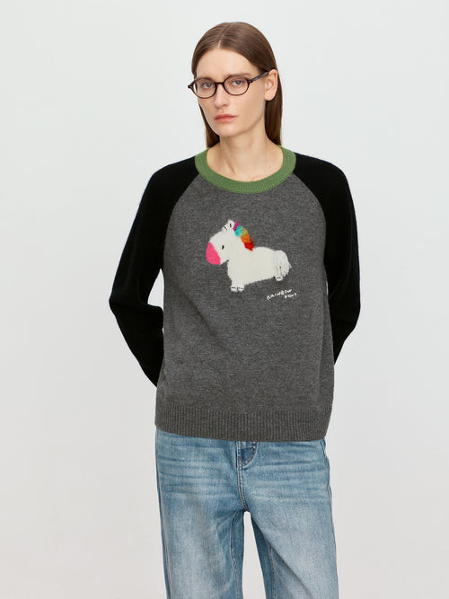 Sunshine Rainbow Little White Horse Color Blocked Sweater