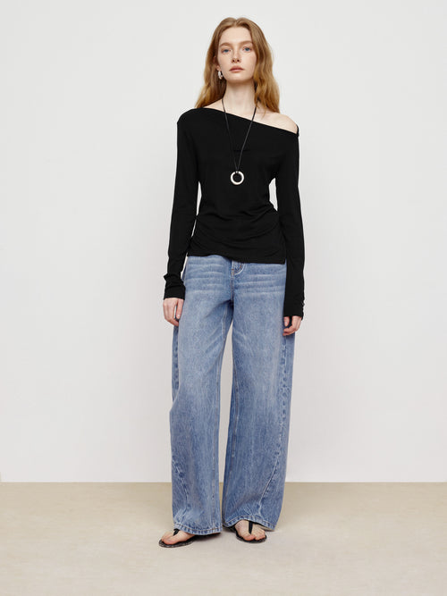 Elegant Night Sky Sloping Shoulder Top