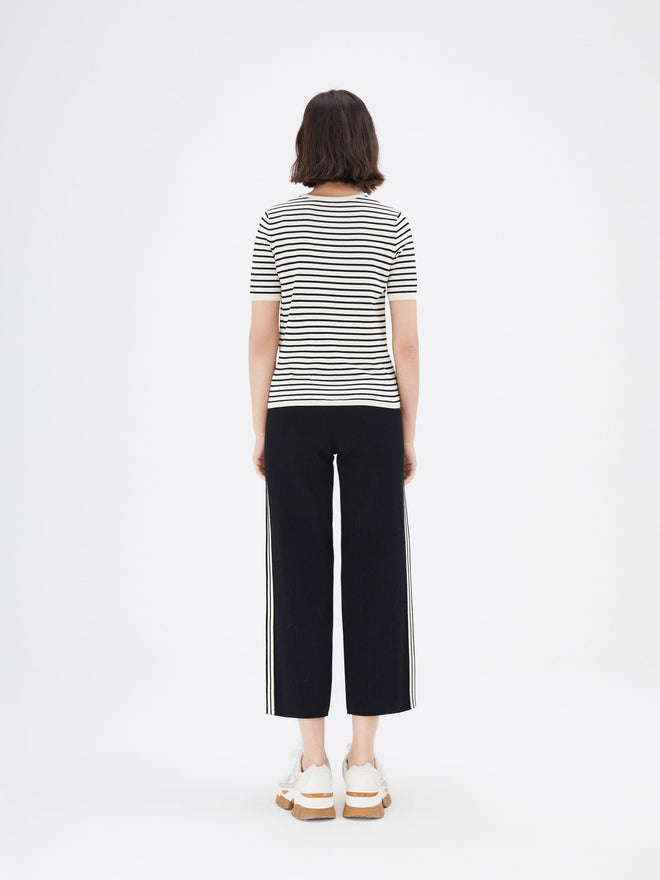 Black and White Striped Straight Leg Cropped Lounge Pants - Urlazh New York