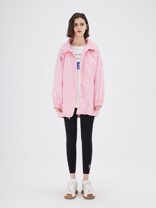 Pink Graphic Print Hooded Windbreaker - Urlazh New York